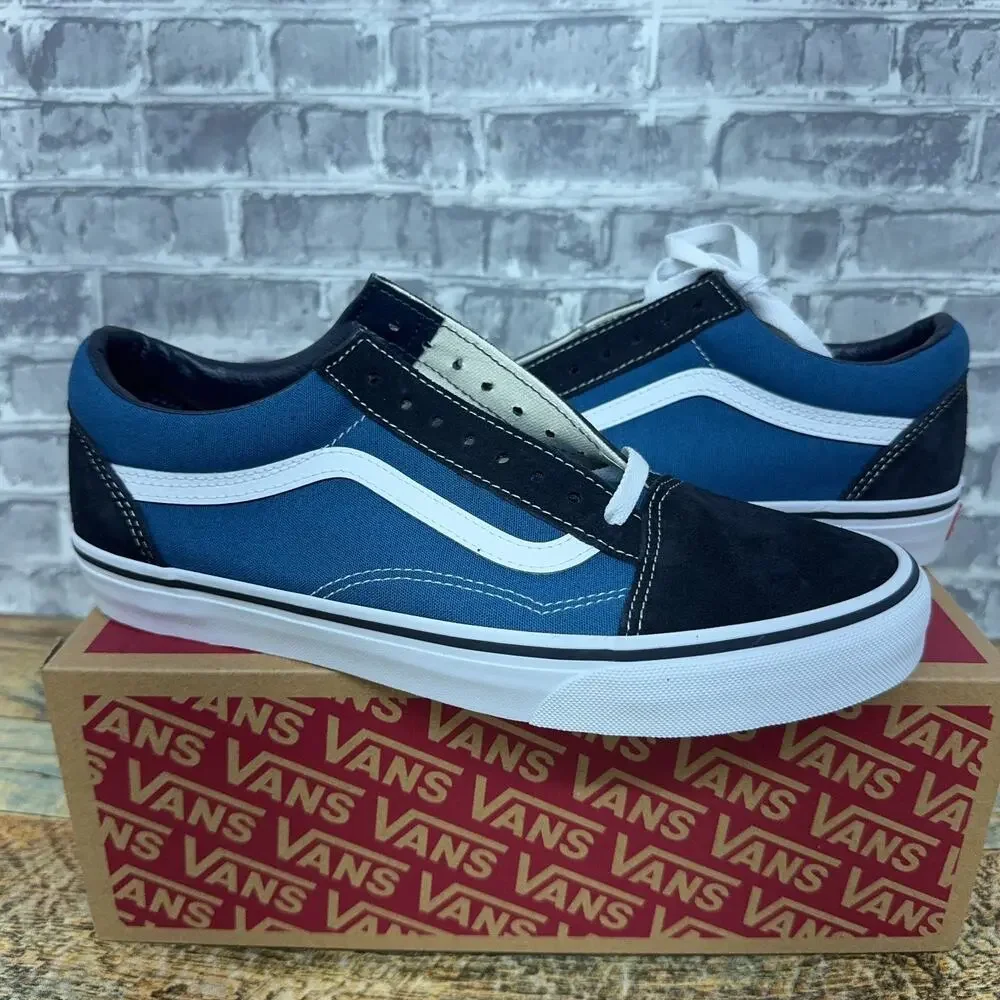 Vans Old Skool Navy Blue White Skate Shoes Suede Canvas Mens Size 9 New